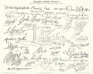 Autografer av kända personer: framstående figurer från den protestantiska reformationen, Storbritannien, trettioåriga kriget och vetenskapsmän (gravyr) av German School