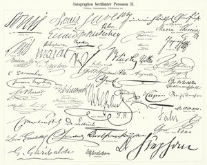 Autografer av kända personer: statsmän, prinsar, generaler, etc (gravyr) av German School