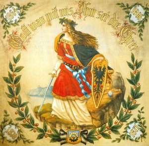 Banderoll med bilden av Germania, symbol för ett enat Tyskland, ca 1918 (tryck) av German School