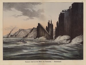 Basaltkolonner på Tasman Island, Tasmanien, Australien (färg litho) av German School