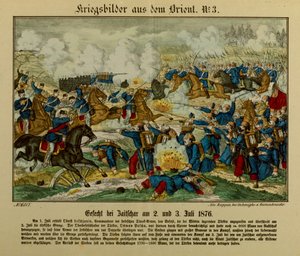 Slaget vid Zajecar, 2-3 juli 1876, under det första serbo-osmanska kriget (1876-77), Neuruppiner Bilderbogen, 1876 av German School