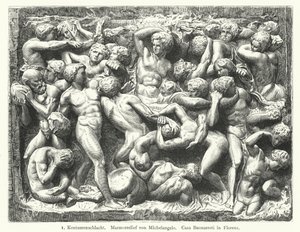 Battle of the Centaurs, marmorrelief av Michelangelo (gravyr) av German School