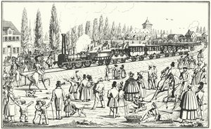 Bavarian Ludwig Railway mellan Nürnberg och Furth (gravyr) av German School