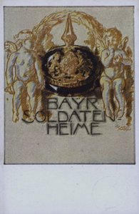 Hjälm för bayersk soldat (färglitografi) av German School