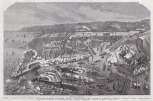 Fågelperspektiv av Le Havre, Frankrike (gravyr) av German School