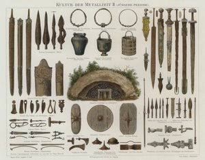 Artefakter från brons och järnålder (färg litho) av German School