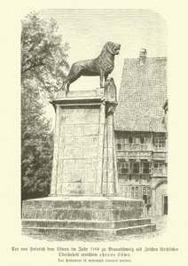 Bronslejon uppfört av Henrik Lejonet i Brunswick 1166 (gravyr) av German School