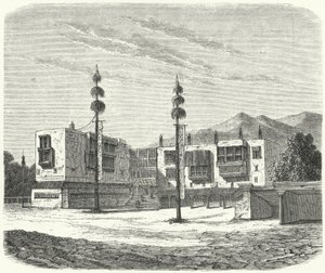Buddhistiskt kloster i Tibet (gravyr) av German School