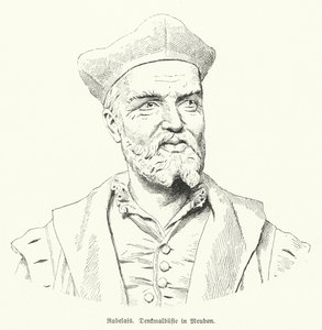 Byst av den franske författaren Francois Rabelais i Meudon, Frankrike (litho) av German School