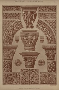 Bysantinsk och medeltid, arkitektur och skulptur (färg litho) av German School