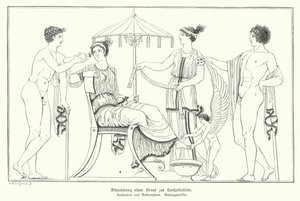 Cassandra förbereds för sitt bröllop med Bellerophon (gravyr) av German School