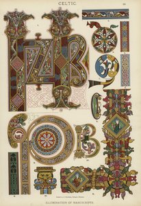 Celtic, belysning av manuskript (färg litho) av German School