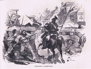 Charging a barricade, Cassells historia om kriget mellan Frankrike och Tyskland publicerad av Cassell and Company Limited, ca 1890 (litho) av German School
