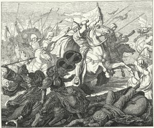 Charles Martel vid slaget vid Poitiers, 732 (gravyr) av German School