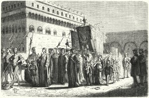 Barntåg i Florens under Girolamo Savonarolas styre (gravyr) av German School
