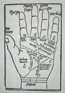 Chiromantisk hand, illustration från 