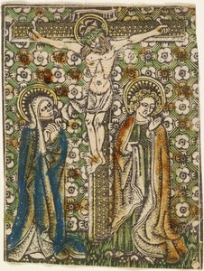 Kristus på korset med Maria och Sankt Johannes, ca 1460 (metallskärning) av German School