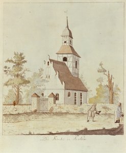 Kyrka i Pankow, Berlin (färgad etsning) av German School