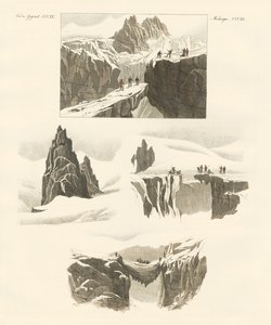 Angående bestigningen av Mount Blanc (färgad gravyr) av German School