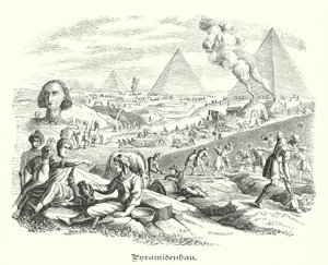 Konstruktion av pyramiderna, antika Egypten (gravyr) av German School