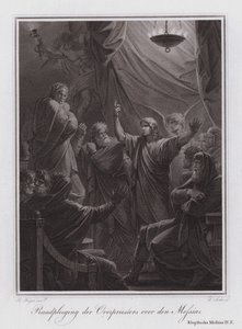 Konsultation av översteprästen om Messias (gravyr) av German School