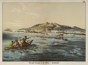 Korallrev utanför ön Puynipet (Pohnpei), Caroline Islands (färg litho) av German School