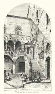 Courtyard of the Bargello, Florens, Italien (gravyr) av German School