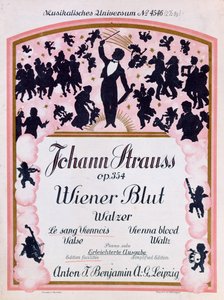 Omslag till partituren till den berömda valsen Wiener Blut op.354 av Johann Strauss II, (1825-99), 1930 av German School