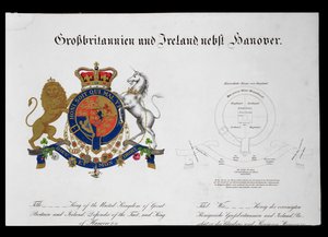 Vapen av kungen av Förenade kungariket av Storbritannien och Irland, trons försvarare och kung av Hannover (ca 1801-37) (se även 111319) av German School