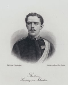 Kronprins Gustaf av Sverige, den blivande kungen Gustaf V (gravyr) av German School