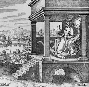 Krönt kung på tronen från Musaeum Hermeticum av German School