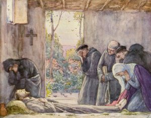 Den helige Franciskus av Assisis död (färglitografi) av German School