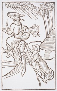Avgång till sabbaten, kopia av en illustration från Von den Unholden oder Hexen av Ulrich Molior, Constanz 1489, använd i en magisk historia, publicerad i slutet av 1800-talet av German School