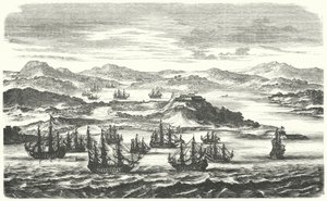 Avgång av en spansk silverflotta (gravyr) av German School