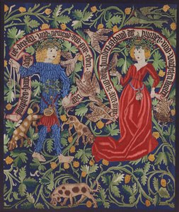 Detalj från en gobeläng med älvor, Basel, ca 1490 (färglitografi) av German School