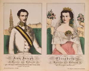 Dubbelporträtt av kejsar Franz Josef I av Österrike och kejsarinnan Elizabeth, från Neuruppiner Bilderbogen, 1854 av German School