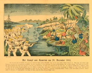 Duala-upproret i tyska Kamerun, med SMS:et Olga i bakgrunden, 20 december 1884, 1884 av German School