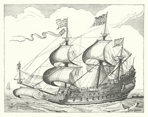 Holländskt krigsskepp från 1600-talet (gravyr) av German School