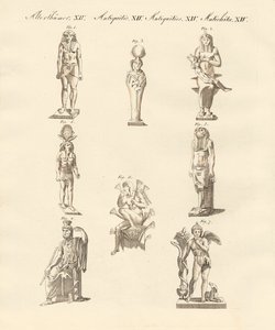 egyptiska gudomligheter (färgad gravyr) av German School