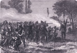 Encounter in the woods before Metz, Cassells History of the War between France and Germany publicerad av Cassell and Company Limited, ca 1890 (litho) av German School
