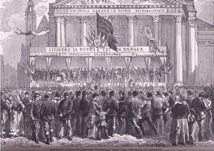 Inskrivning av frivilliga för försvaret av Paris, Cassells historia om kriget mellan Frankrike och Tyskland publicerad av Cassell and Company Limited, ca 1890 (litho) av German School