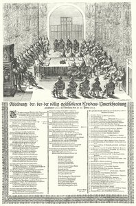 Europeisk fredskongress hölls i Nürnberg 1650 efter trettioåriga Wa (gravyr) av German School