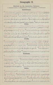 Exempel på tyska stenografisystem (färg litho) av German School