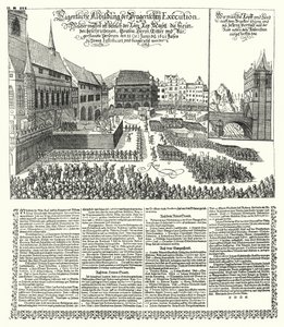 Avrättning av rebeller mot den helige romerske kejsaren Ferdinand II i Prag av German School