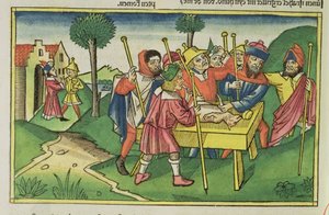 Andra Mosebok 12 Den första påsken, från Nürnbergbibeln (Biblia Sacra Germanaica) (färgat träsnitt) av German School