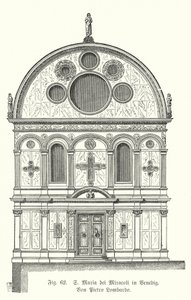Fasad av kyrkan Santa Maria dei Miracoli, designad av Pietro Lombardo, Venedig, Italien (gravyr) av German School
