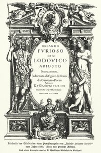 Faksimil av titelsidan för en upplaga från 1583 av den italienske poeten Ludovico Ariostos epos Orlando Furioso (foton) av German School