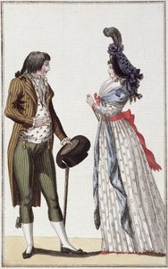 Fashionabla par från Directoire-perioden (1795-99) (färgstick) av German School