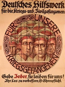 Första världskrigets affisch som uppmanar tyskarna att ge pengar för att hjälpa tyska krigsfångar (färg litho) av German School