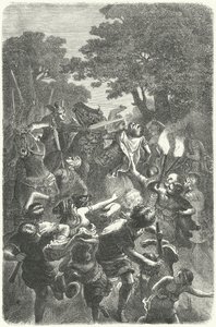 Flyende romare under attack av tyskar (gravyr) av German School